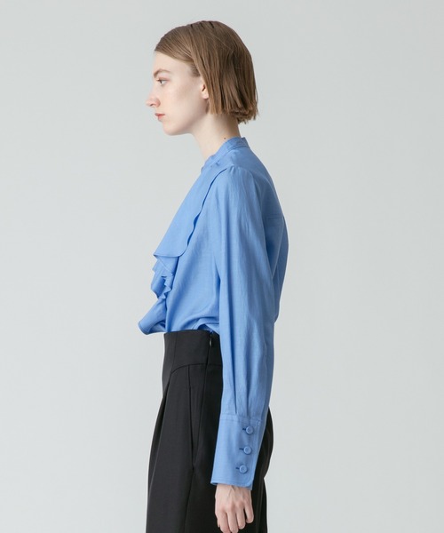 シャツ ブラウス キュプラコットンツイルラッフルスラッシュブラウス 