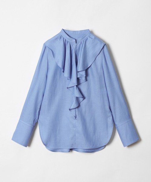 シャツ ブラウス キュプラコットンツイルラッフルスラッシュブラウス 