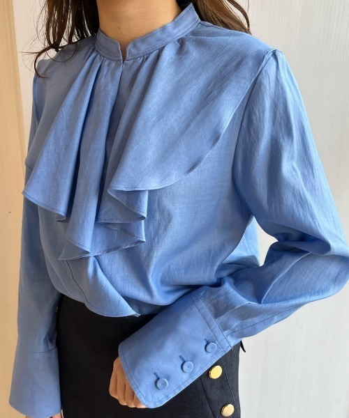 シャツ ブラウス キュプラコットンツイルラッフルスラッシュブラウス 