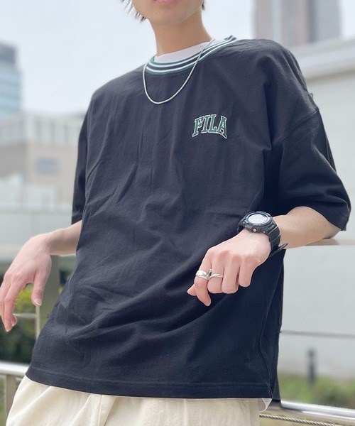 新品フィラロゴシャツ　Ｌ FILA tシャツ フィラ ブランド ロゴ ラバープリント モック