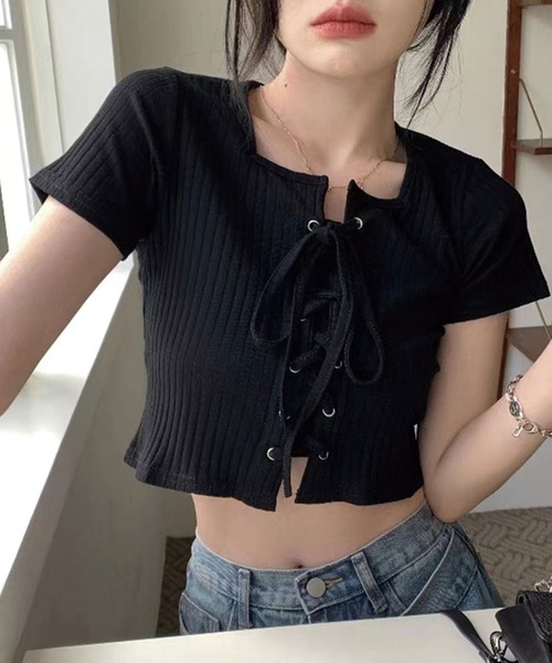 SPIGA（スピーガ） tシャツ Tシャツ フロントレースアップリブトップス