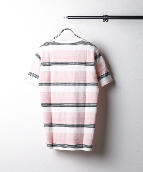 [ ] ボーダージャカードリラックスTシャツ★大人気★ ジャガードボーダー ロングスリーブ Tシャツ[DR46-11H601