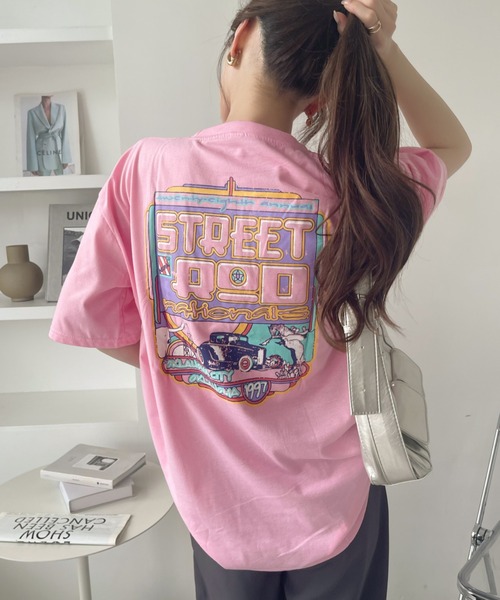 tシャツ バックプリントバイカラープルオーバー レディース バックプリント異素材バイカラープルオーバー | AND ON JIONE
