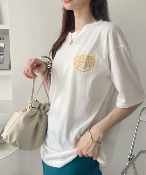 tシャツ コットンバックサテンコンビ バルーンTシャツ レディース カレッジロゴビッグシルエットTシャツ（Tシャツ） | ZAMPA