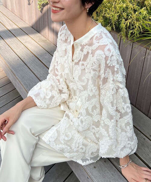 pineappleNOLLEY'S KIRYUペイズリージャガードブラウス シャツ ブラウス KIRYUペイズリージャガードバンドカラーシャツ レディース