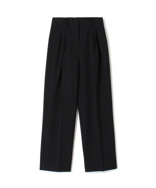 BACCA パンツ ストライプギャバ タックワイドパンツ レディース