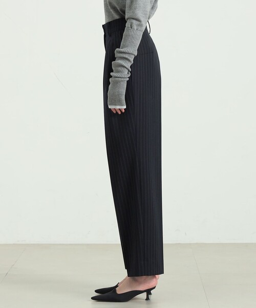 BACCA（バッカ） パンツ ストライプギャバ タックワイドパンツ