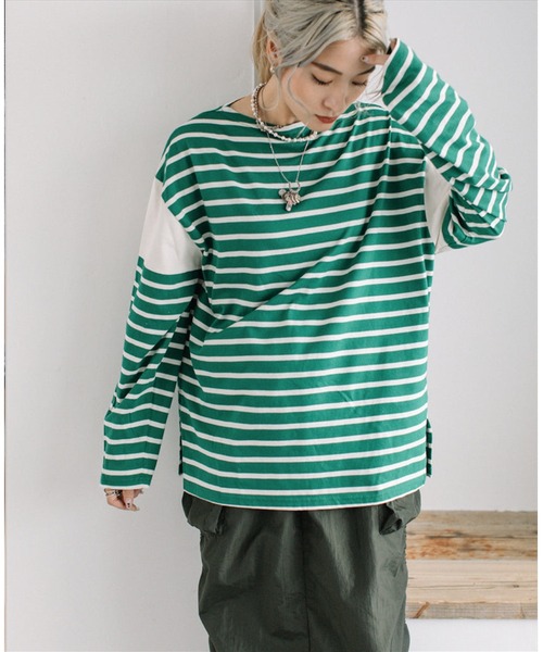 tシャツ border L/S tee レディース