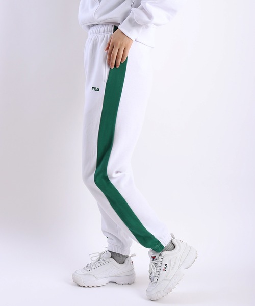 新品　FILA セットアップ　XS ホワイト　グリーン　緑 FILA（フィラ） パンツ レディース 裏起毛 サイドライン ジョガー