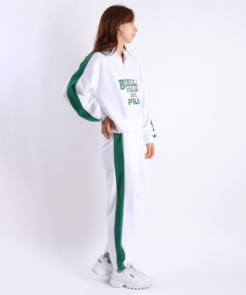新品　FILA セットアップ　XS ホワイト　グリーン　緑 FILA（フィラ） パンツ レディース 裏起毛 サイドライン ジョガー