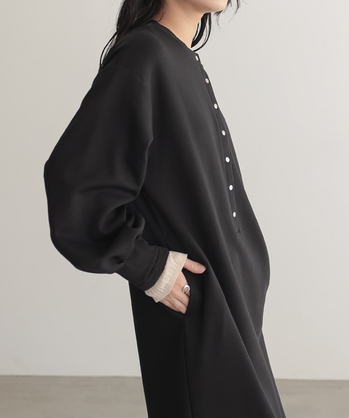 デザインネックダンボールワンピース for/c ワンピース 「低身長/高身長向けサイズ有」ヘンリーネック