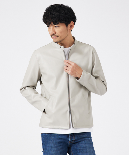 【未使用に近い】ABAHOUSE シルキータッチ ポンチ ライダース ジャケット ABAHOUSE GRAY（アバハウスグレイ）の「【シルキータッチ