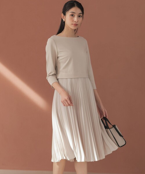 組曲　 【洗える】ジャージコンビプリーツ ワンピース セレモニー 組曲 【洗える】ジャージコンビプリーツ ワンピース （ネイビー系