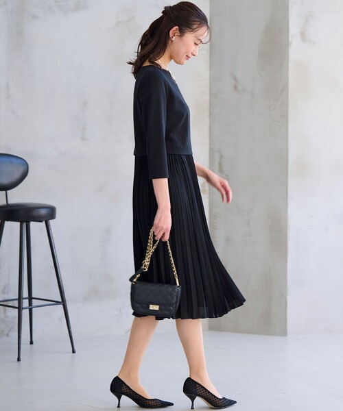 組曲　 【洗える】ジャージコンビプリーツ ワンピース セレモニー 組曲（KUMIKYOKU） ワンピース ジャージーコンビプリーツ ワンピース