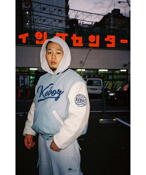 KEBOZ スタジャン MELTON ＆ LEATHER VARSITY JACKET メンズ