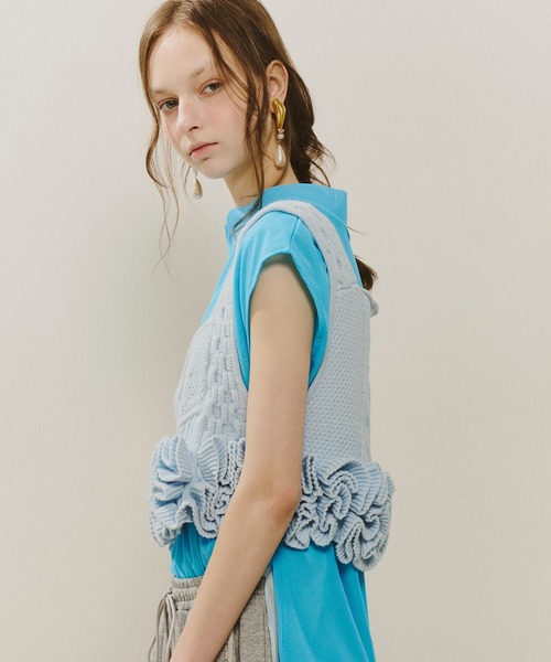 J1U by LA BELLE ETUDE ニッティングパターンボリュームフリルニット