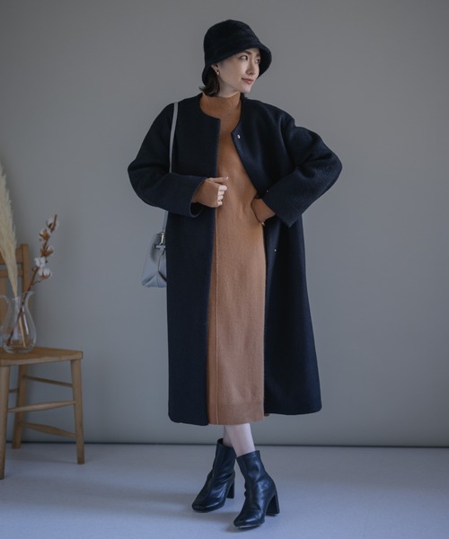 「KATHARINE ROSS」 ノーカラーコート MEDIUM ブラック レディース_画像8