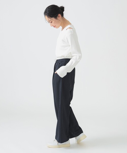 B：MING by BEAMS スラックス パンツ ダブル ウエスト