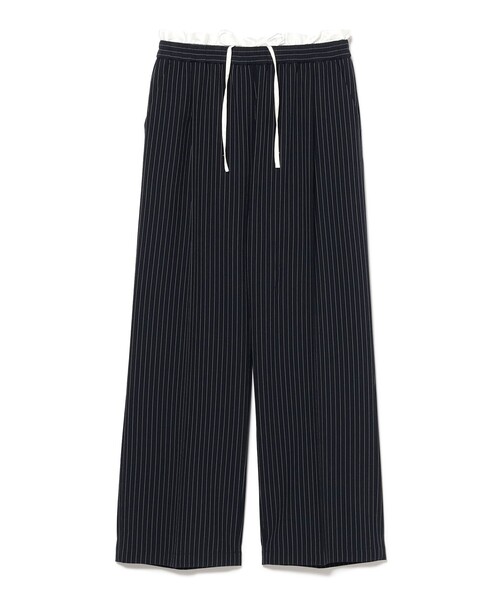 BEAMS ストライプ スラックス Mサイズ B：MING by BEAMS スラックス パンツ ダブル ウエスト