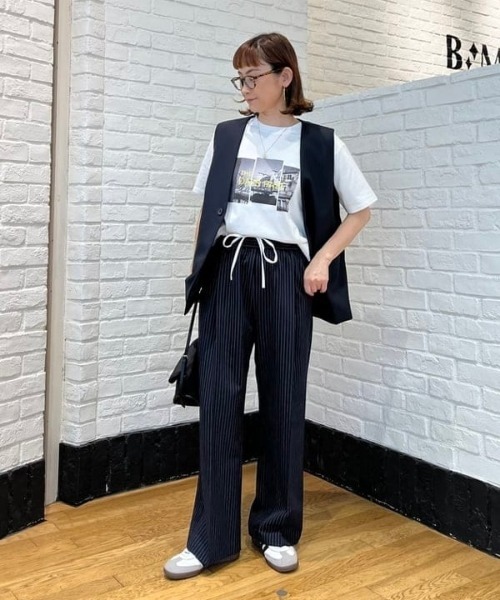 B：MING by BEAMS スラックス パンツ ダブル ウエスト