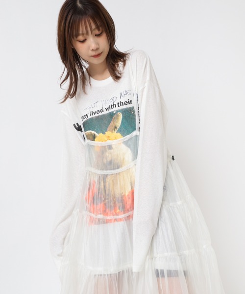 tシャツ M2387 フラワーラビットロングＴ レディース RNA tシャツ M2387 フラワーラビットロングT レディース