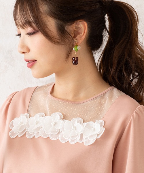 Rose Tiara（ローズティアラ） tシャツ 半袖 ドットチュールカットソー