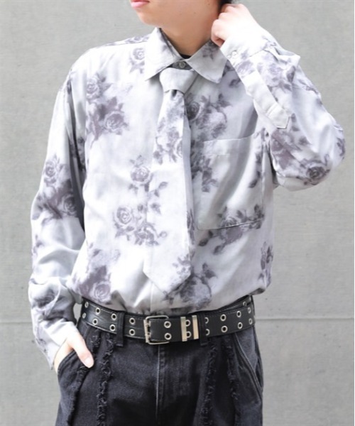 AXESーX シャツ タイ付ボカシローズシャツ メンズ レディース