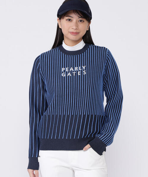 ニット セーター 「PEARLY GATES」ストライプ クルーネックニットプルオーバー レディース PEARLY GATES ニット セーター 「PEARLY GATES」ストライプ