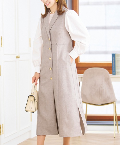 極美品★HERMES★2023★セットアップ風★ベルト★ジレ★ロングワンピース サイドベルト ロングジレ（ セットアップ 可）