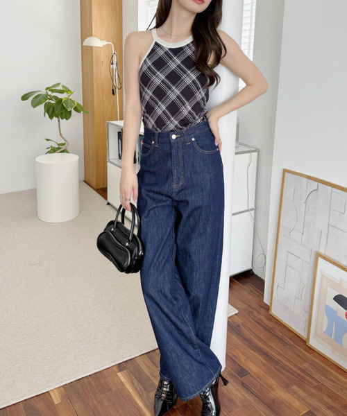 タンクトップ ノースリーブ ポケット付き袖なしクルーネックデニムトップス レディース タンクトップ レディース 女性 大きいサイズ トップス