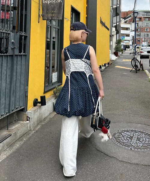 【新品】LaTotalite ドットミニワンピース ラ トータリテ La Totalite Vネックミニワンピース （グレーA