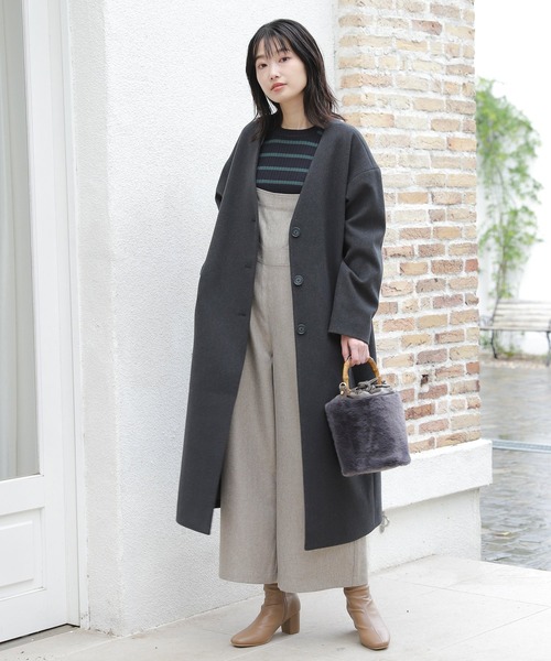 「LAKOLE」 ノーカラーコート MEDIUM チャコールグレー レディース_画像3