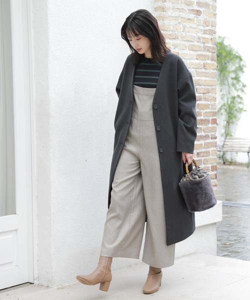 「LAKOLE」 ノーカラーコート MEDIUM チャコールグレー レディース_画像4