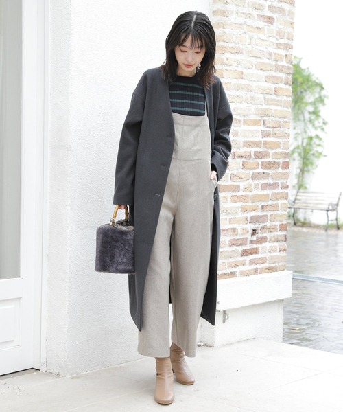 「LAKOLE」 ノーカラーコート MEDIUM チャコールグレー レディース_画像5