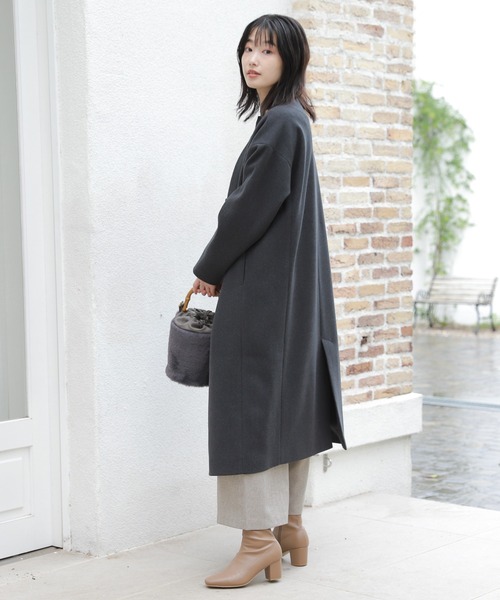 「LAKOLE」 ノーカラーコート MEDIUM チャコールグレー レディース_画像6