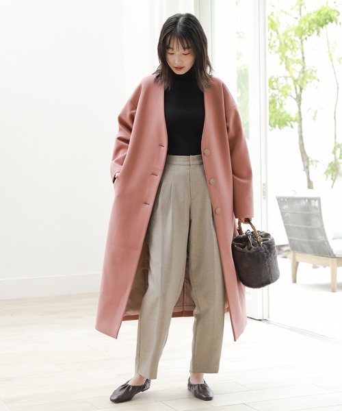 「LAKOLE」 ノーカラーコート MEDIUM チャコールグレー レディース_画像7