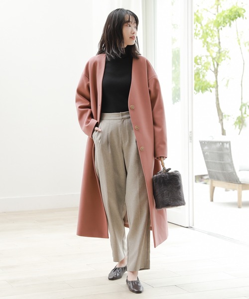 「LAKOLE」 ノーカラーコート MEDIUM チャコールグレー レディース_画像8