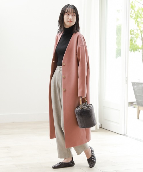 「LAKOLE」 ノーカラーコート MEDIUM チャコールグレー レディース_画像9