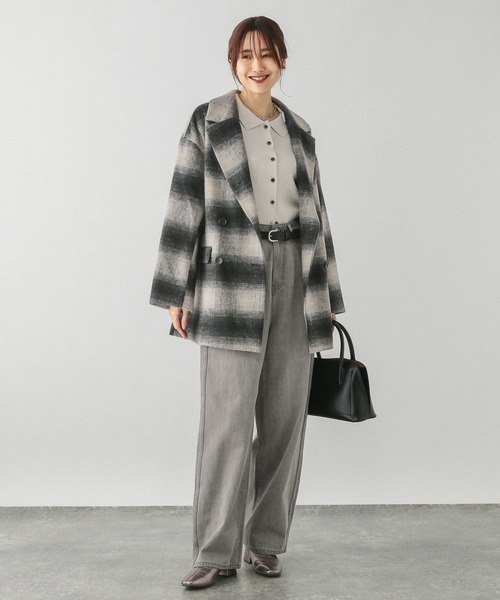 「GLOBAL WORK」 チェスターコート LARGE チャコール レディース_画像2