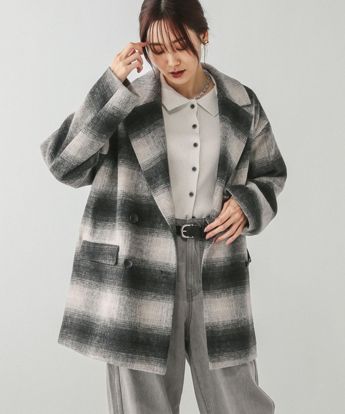 「GLOBAL WORK」 チェスターコート LARGE チャコール レディース_画像4