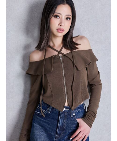 GYDA（ジェイダ） tシャツ フロントZIPクロスチョーカーショート