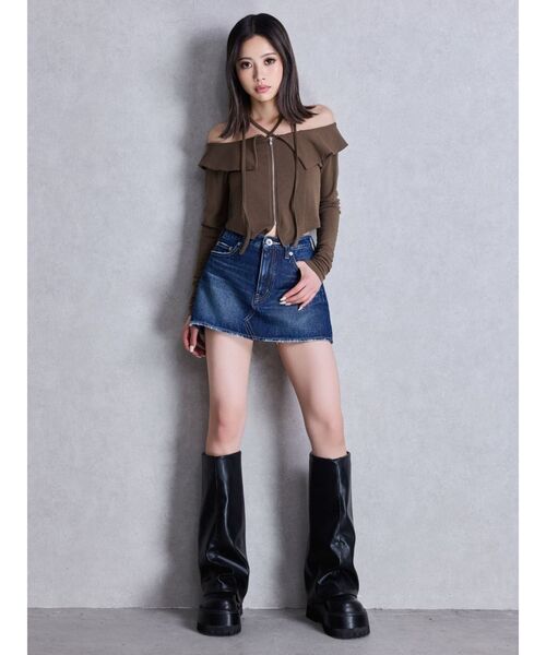 GYDA（ジェイダ） tシャツ フロントZIPクロスチョーカーショート