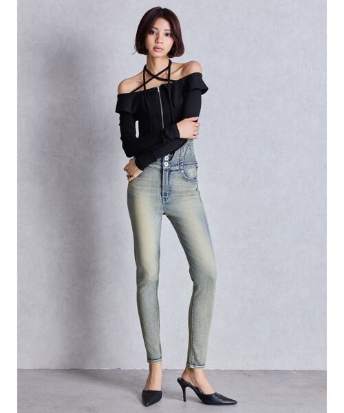 GYDA（ジェイダ） tシャツ フロントZIPクロスチョーカーショート