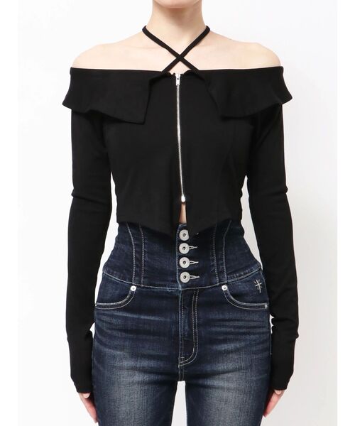 GYDA（ジェイダ） tシャツ フロントZIPクロスチョーカーショート