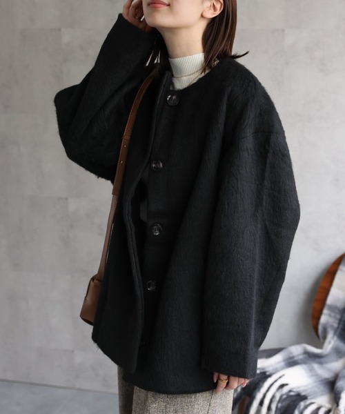 sakishimatokyo ノーカラーコート コート シャギー ノーカラーコクーン