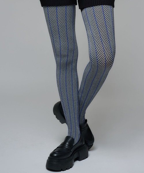 Narcissus（ナルシス） タイツ ヘリンボーンラインタイツ/柄タイツ