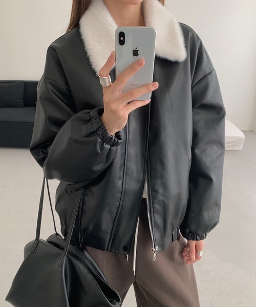 レザーライダースジャケット 黒 ファー襟 LIUGOO 本革 襟ボアダブルライダース レディース リューグー DRY09LA
