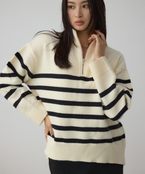 美品 レザレクション 総柄 ハーフジップ ウール ニットセーター XL ブラック AZUL BY MOUSSY（アズールバイマウジー） ニット セーター アソート