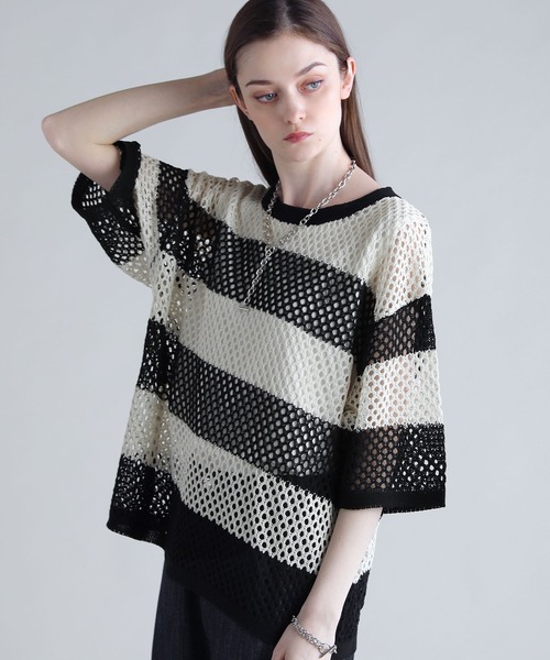 「SOCCE」 半袖ニット M グレー メンズ_画像3