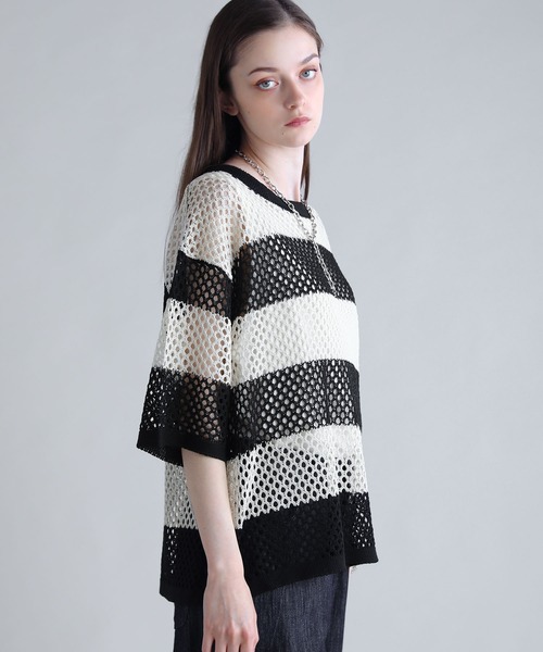 「SOCCE」 半袖ニット M グレー メンズ_画像5